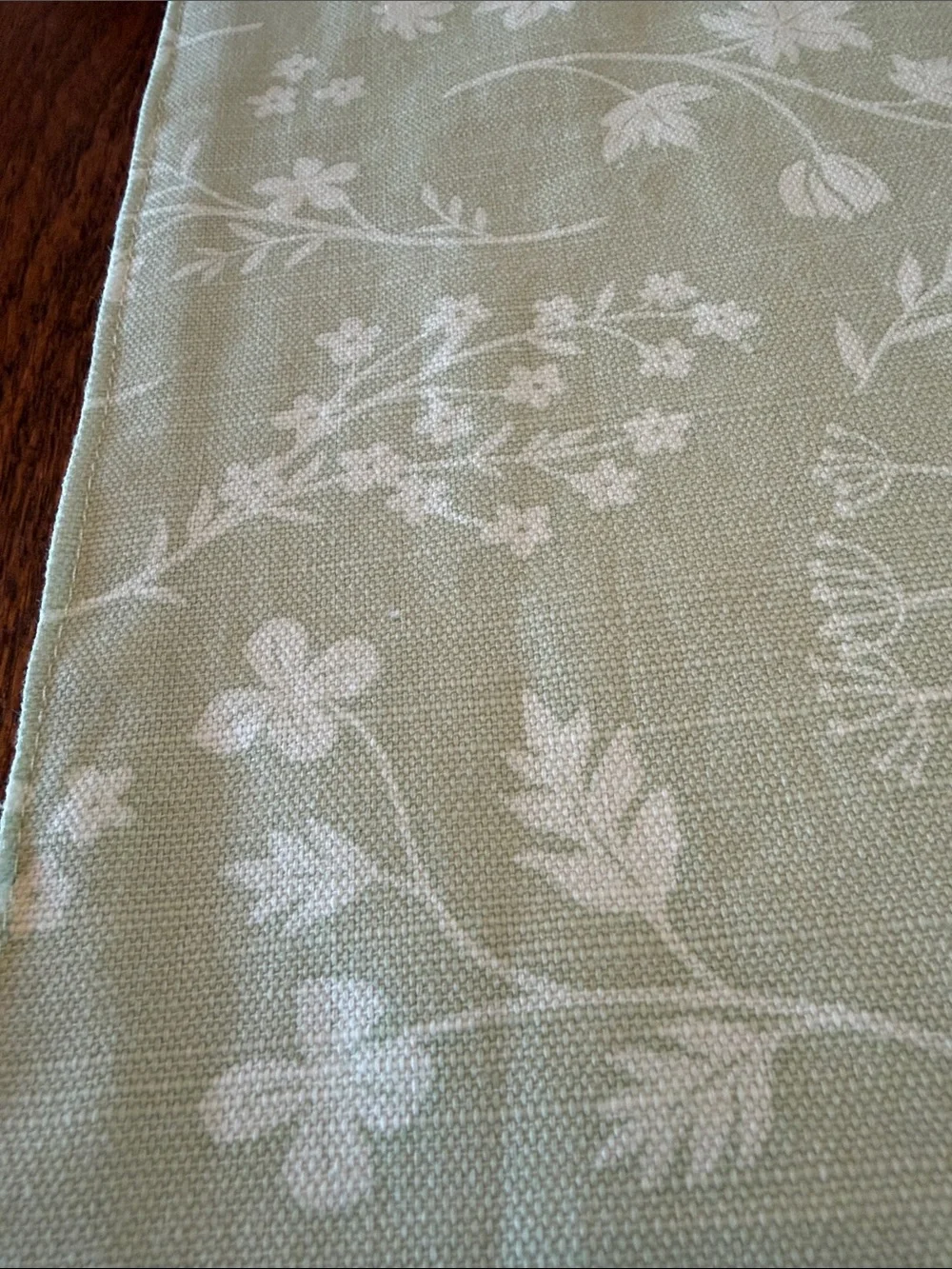 Green Floral Jacquard Table Runner with Pom Trim